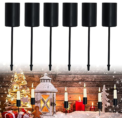 Zueyen 6 Stück Spitzkerzen Kerzenhalter Adventskranz Kerzenständer,Kerzeneinsatz Tafelkerzen,Matt Schwarz Metall Stabkerzen,für Weihnachten Geburtstag Hochzeit Candlelight Dinner