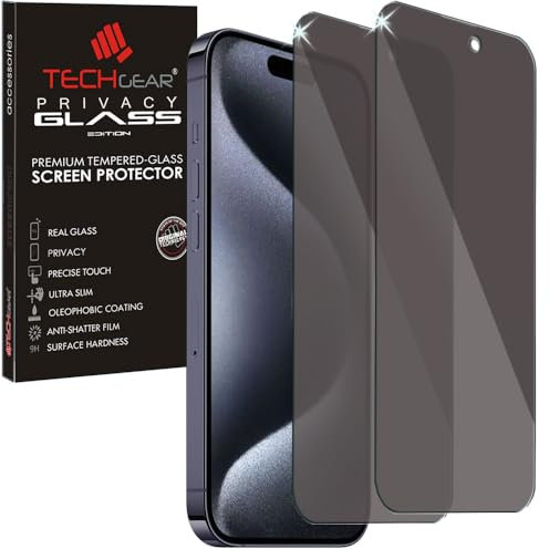 TECHGEAR [2 Pack] Anti Spy Screen Protectors for iPhone 15 Pro Max - PRIVACY Filter GLASS Edition Genuine Tempered Glass Screen Protector Guard Cover Compatible with iPhone 15 Pro Max 6.5