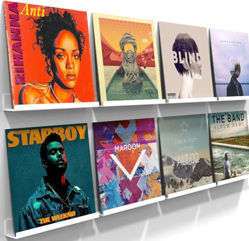 ILYXY Acryl-Vinyl-Schallplattenhalter – 8 Stück, 30,5 cm weiße Vinyl-Wandhalterung, schwebende Regale für Schallplattenwand-Display