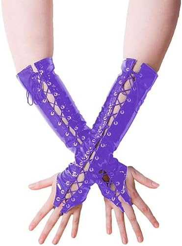 Unisex Lange Fingerlose Handschuhe Handschuhe PVC Schnürung Wetlook Lederhandschuhe Frauen Pole Dance Ellenbogenlange Handschuhe Rot Grün,Lila,4XL