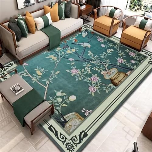 Kunsen Tapis Chambre ado Fille Léger et Luxueux Vent Chinois Anti Derapant Tapis Vert Tapis Pas Cher Decoration Maison interieur50X80CM