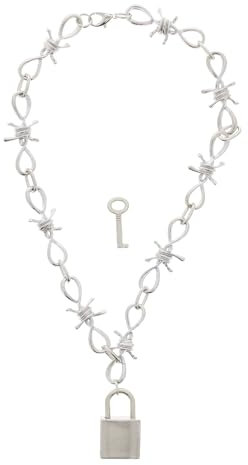 Zac's Alter Ego Silver Barbwire Chain Necklace with Padlock & Key