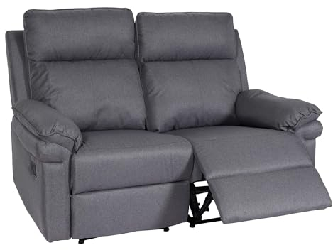 Mendler 2er Kinosessel HWC-L94, Relaxsessel Fernsehsessel Sofa, Armlehne Liegefunktion Nosagfederung Stoff/Textil - dunkelgrau