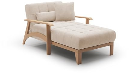 Cavadore Longchair Billan / Freistehende Recamiere im skandinavischen Design mit Bett und massivem Holzgestell in Buche / 109 x 88 x 185 / Mikrofaser, Beige