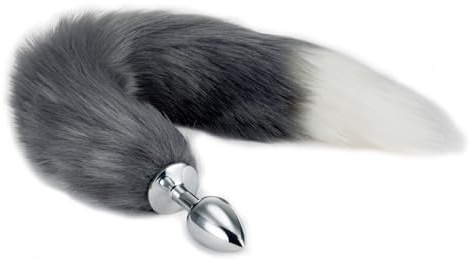 KUAIQI Fuchsschwanz Analplug,konische Spitze,Grau | Edelstahl Analplug mit Fuchsschwanz ButtPlug, Erotik Fuchs Tail Analplug Cosplay,SM Sexspielzeug