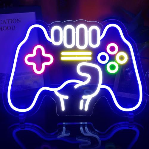 Dimmable Game Neon Light, USB Powered Blue LED Controller Neon Sign for Bedroom & Game Room Decor