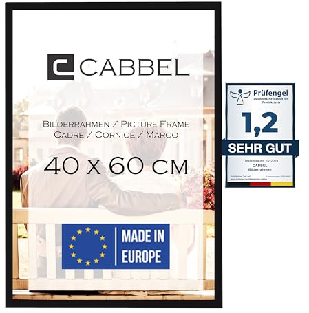 CABBEL Cadre photo 40x60 cm, noir, solide en bois MDF, verre plexiglas incassable, à suspendre, idéal pour photos/images/collage, Noir