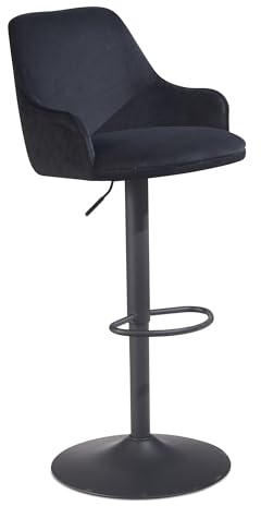 FineBuy Barhocker Samt Hocker mit Lehne 86-106 cm, Küchenhocker Höhenverstellbar Modern 100 kg, Barstuhl Tresenhocker mit Metall-Trompetenfuß, Bistrohocker Gepolstert mit Armlehne