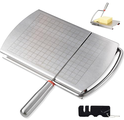GMYIAK Stainless Steel Cheese Slicer Cutter, Multipurpose Cheese Slicer with Blades for Block Cheese Butter Vegetables Sausage Herbs & More, Effortless Slicing