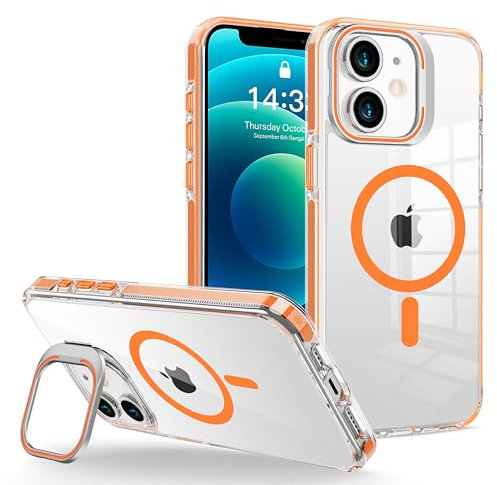 LUHOURI Magnetic for iPhone 11 Case with Built-in Kickstand, Screen Protector Included, Wireless Charging Compatible,Slim Fit Shockproof Crystal Cover iPhone 11 6.1 Phone Case Clear Orange