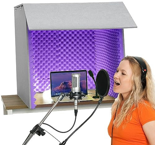 AILZCFX Microphone Isolation Shield, Simple Soundproof Chamber, Professional Microphone Shield, Absorbent Foam, for Recording Dubbing Podcasts Concerts