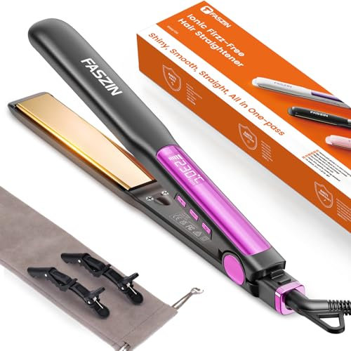 Faszin Hair Straighteners, Ionic Titanium Plate for Smooth Shiny Results, 20S Fast Heat Up Flat Iron, Clear LCD Display, 2 in 1 Straightener and Curler Styling Tool for Straighten Hair
