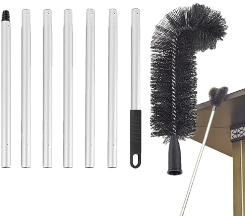 Brosse de nettoyage de gouttière, outil de toiture avec télescopique, outil de nettoyage de poteau extensible, outils de nettoyage de gouttière, nettoyage facile des gouttières pour enlever les