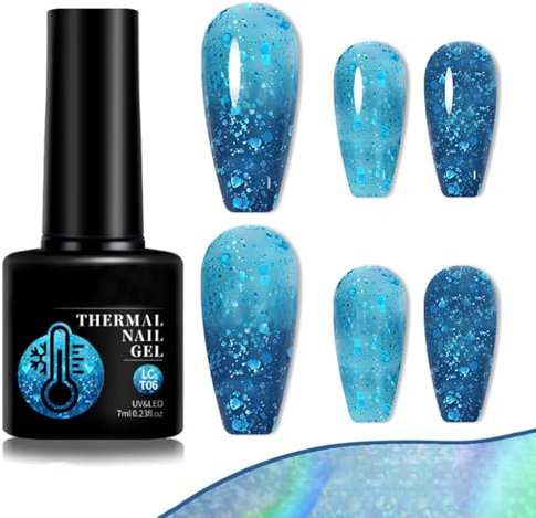 Colour Changing Gel Nail Polish with Thermal Temperature Color Changing Glitter Reflective Nail Art Manicure at Home Salon (T6 Blue)