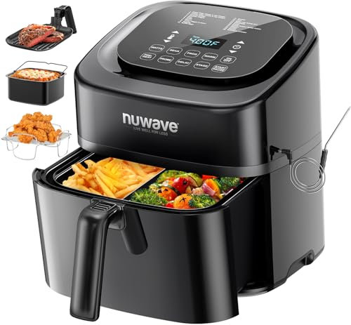 Nuwave Brio 10-in-1-Luftfritteuse, 6 Liter Kapazität mit intelligenter Sonde, Braten zum Backen von schnellen Mahlzeiten, digitale One-Touch-Bedienung, leistungsstarke Fritteuse mit 1800 W, 100 Stück