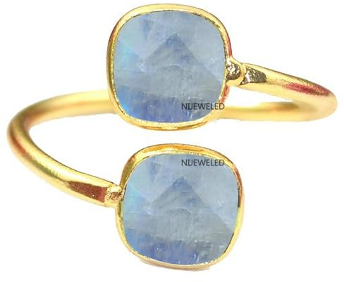 18K Yellow Gold Over 925 Sterling Silver Stylish Statement Ring for Women & Girl, Gemstone Dainty Ring, Fine Jewelry Christmas Gift (Adjustable upto Size 3 to Size 5, Moonstone)