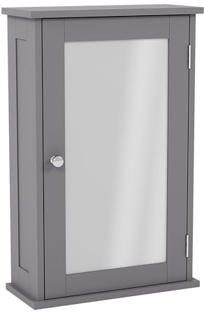 Bath Vida Priano Bathroom Cabinet Single Mirrored Door Wall Mounted, Grey