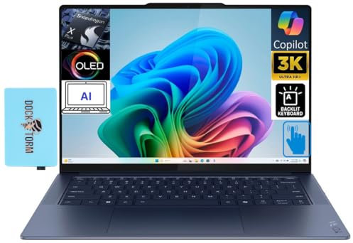 Lenovo Yoga Slim 7X Copilot Ordinateur portable 14,5 Écran tactile OLED 3K 1000 nits (Snapdragon X Elite X1E-78-100, 16 Go LPDDR5X, 512 Go SSD, KB rétroéclairé, WiFi 7, Win 11 Home) avec extenseur de