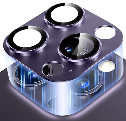Viojrlra Protection Objectif Caméra Arrière pour iPhone 14 Pro/14 Pro Max, Anti Rayures Ultra HD Caméra Protege Appareil Photo 9H Dureté, Ultra Résistant Alliage Aluminium Film Verre Trempé, Violet