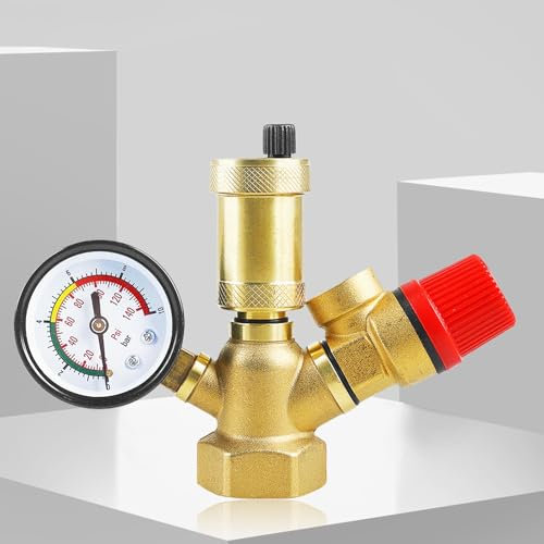 Gruppo Sicurezza Caldaia, Valvola Limitatrice di Pressione, Serbatoio Acqua Calda Valvola di Sfiato, DN 25, 6 Bar Con Manometro, Valvola di Sicurezza a Sfiato Rapido