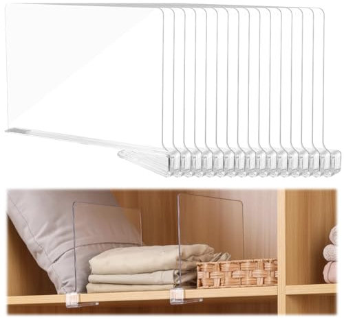 16 Stück Transparente Acryl regaltrenner, Kleideraufbewahrung Organisation, Regalteiler, Regal für Kleiderschrank ohne Bohrungen, Regaltrenner Kleiderschrank, Für Schlafzimmer Küche Kleiderschrank