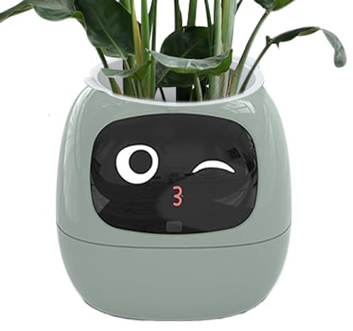 Eteslot Plantagotchi, Smart Blumentopf, Smart Planter Ai Plant Pot, Intelligenter Interaktiver Blumentopf | Mehrere Ausdrücke, Pflanzenroboter, Reichhaltige Gesteninteraktion