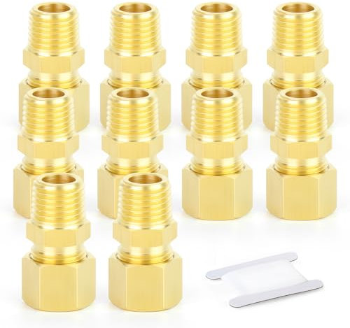 GASHER 10pièces Raccord de tube à compression en laiton, tube de 10mm OD x connecteur mâle 3/8BSP