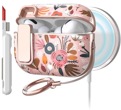 TATOFY Schutzhülle für AirPods Pro 2. Generation, mit Karabiner-Reiniger, schlanke AirPod Pro 1. und 2. Hartschale, kompatibel mit MagSafe (Rosa)