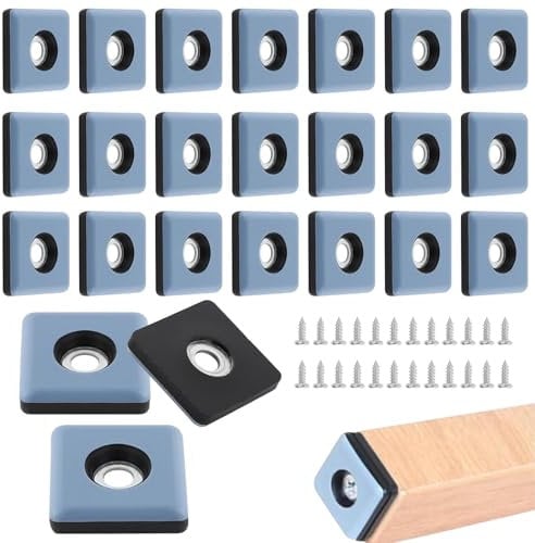 24 Stück Möbelgleiter zum Schrauben, Teflongleiter Quadratisch Möbelgleiter, Stuhlgleiter mit Edelstahlschrauben für Möbel Sessel Stuhlbeine, 25x25mm(Color:Blau)