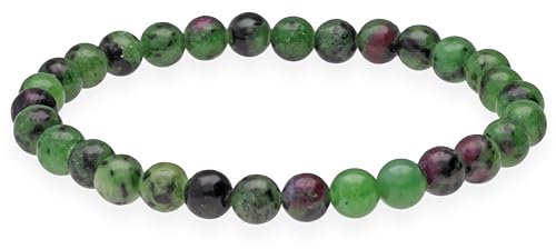 Lebensquelle Plus Kugelarmband | Perlen Armband 6 mm | Hochwertiges Edelsteinarmband | Natur Stein Edelsteinarmband dehnbar (Zoisit mit Rubin)