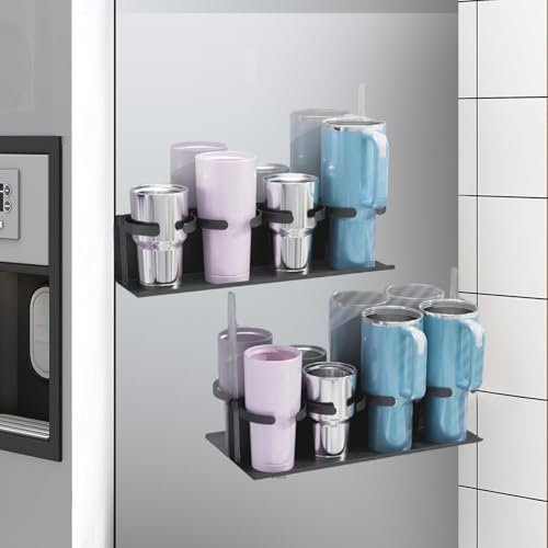 JSDITO 2Pcs Magnetic Water Bottle Organizer Compatible with Stanley 20 &30 &40oz Cups Magnetic Cup Holder for Fridge Tumbler Holder Kitchen Cup Storage Rack Magnetic Or Adhesive Mounting