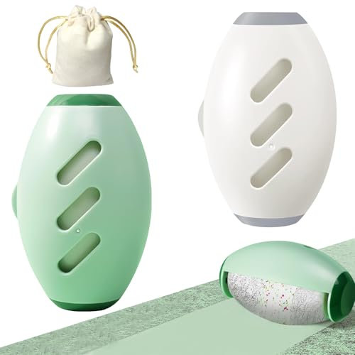 BORISCA 2 Stück Fusselrolle Wiederverwendbar, Flusenroller Grün + Kleiderroller Weiß Grau mit 1 Aufbewahrungstasche für Unterwegs, Tragbare Fusselrolle Abwaschbar für Kleidung Haare Staub Tierhaare