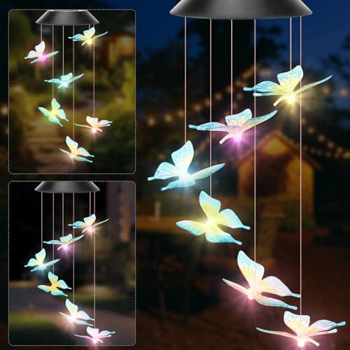 Sprifityy Solarleuchten Windspiele für Draußen,LED Solar Windspiele Schmetterling,Schmetterling Beleuchtung Farbwechsel,für Garten,errasse,Party Deko,Muttertagsgeschenke