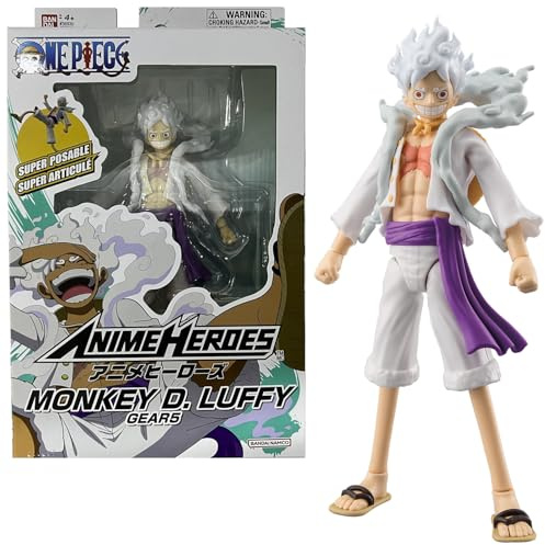 BANDAI – Anime Heroes – One Piece – Action figure 17 cm Monkey D. Rufy Gear 5 – Licenza ufficiale One Piece – Action figure snodata Luffy – Giocattolo per bambini dai 4 anni in su – 37054