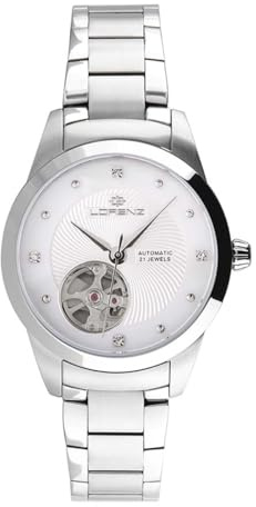 Lorenz - Orologio Classico da donna automatico - Modello Diva Automatic 030262AA - Orologio con diamanti nel quadrante e bilanciere a vista- Cinturino in acciaio