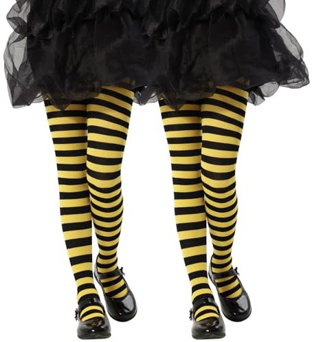 MANZI Gestreift Strumpfhose Mädchen Festival Kinder Strumpfhosen 2 Paar | Semi-Blickdichte Mädchen Strumpfhosen für Weihnachten Halloween Gr.90-150