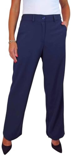 Women's High Waisted Wide Leg Trousers with Half Elastic Waistband | Ladies Straight Leg Tailored Office Work Trousers, Comfort Fit Waist