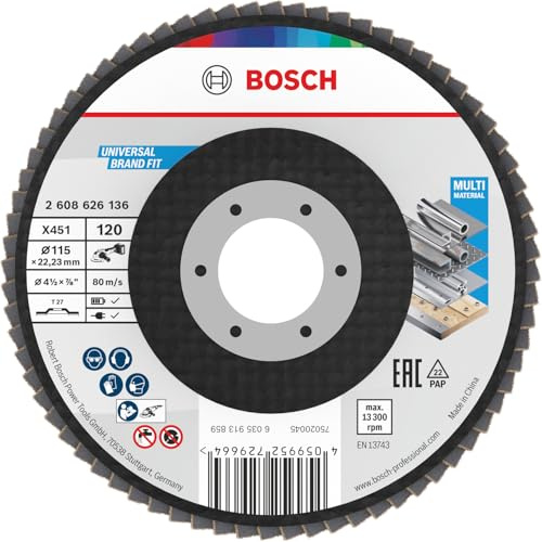 Bosch 15x X451 Flap Disc, G80, G120 | for Steel, Aluminium, Grit 120, Professional Accessory Small Angle Grinder