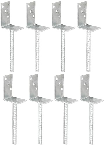 Alberts 8er Set L-Pfostenträger | mit Betonanker aus Riffelstahl | feuerverzinkt | Breite 80 mm | Länge des Riffelstahl 200 mm