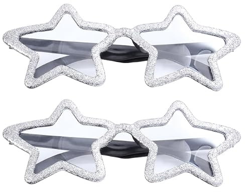 Abaodam 2 Stück Stern Glitzerbrille Silber, Lustige Partybrille für Damen und Herren, Sternförmiges Disco Accessoire für Karneval Fasching Kostüm Silvester Fotorequisiten