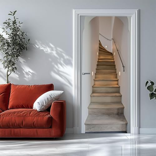 Selbstklebender Türaufkleber 80x200 cm – 3D Türtapete Treppe Moderner Stil – Seide Türposter für Wohnzimmer Schlafzimmer Kinderzimmer Tür Dekoration