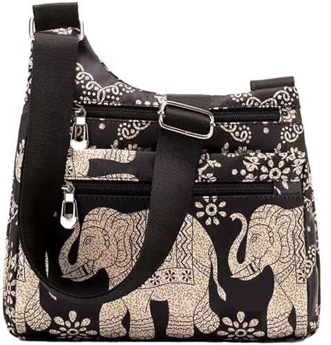FAVORTALK Umhängetasche Damen Mittelgroß Crossbody Bag Damen mit Mehreren Taschen Wasserdicht Leichte Damen-Umhängetaschen Verstellbarer Breitem Freizeit für Einkaufen Reisen Schule B39016 Elefant