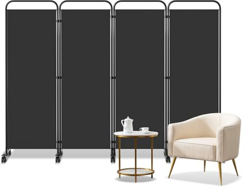 Jayseuw Paravent, Raumteiler klappbar auf Rollen 4-teilig 228x181 cm, Wetterfester Paravent für Büro Garten Balkon Terrasse innen(Anthrazit)