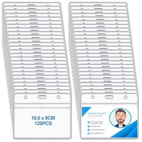 Lot de 120 Porte Badge, Horizontal En Badge Plastique, étanche Porte Badge Transparent, Badge pour Bus, Visite, Expositions, Conférences,écoles, Bureaux, étudiants, Carte d'identité, 9 x 10,5 cm