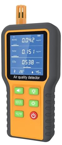 Tragbares Luftqualitätsmessgerät mit CO2-, TVOC-, Temperatur- und Feuchtigkeitsmessung, Gasdetektor mit Hintergrundbeleuchtung for Büro und Zuhause Innen/Außen