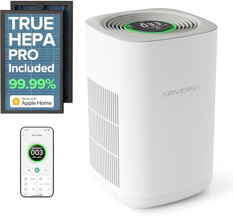 Airversa Smart Luftreiniger HomeKit 99,99% PM2.5 bis 100 m² AP2 | Thread, Siri, App, 23 dB Schlafmodus, Kindersicherung, Filterwechselanzeige, für Haustier & Baby, Büro, große Räume