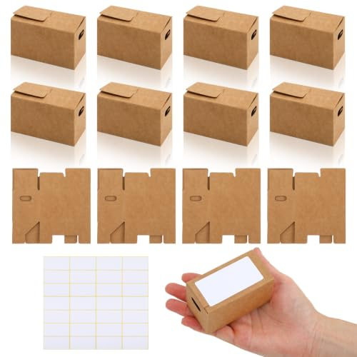 JULBEAR 12 Stk Miniatur Umzugskartons Wichtel Zubehör Puppenhaus Deko Set | 12 faltbare Mini-Boxen & 28 beschreibbare Blanko-Aufkleber für individuelle DIY-Logistikdetails