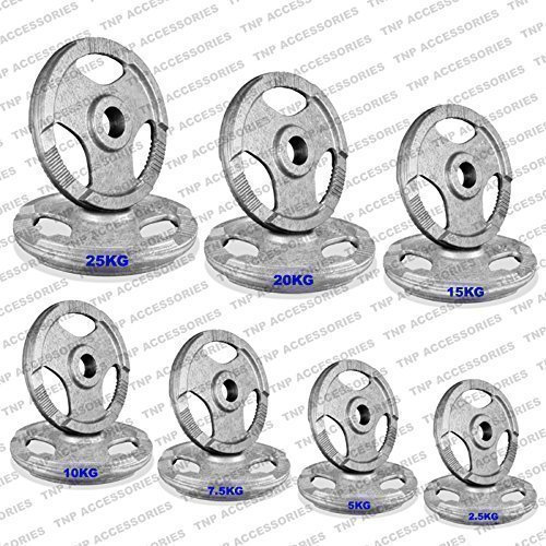 TNP Accessories 2-Inch Olympic Cast Iron Weight Plate | Heavy-Duty Silver Tri-Grip for Barbells & Dumbbells | Home & Commercial Gym Strength Training (1 x 20kg)