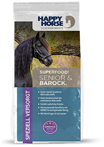 HAPPY HORSE Superfood Senior & Barock Pferdefutter | 14 kg | Für ältere & barocke Pferde | Mit natürlichen Kräutern, Leinsamen & bioaktiven Mikronährstoffen | Hochverdaulich & darmfreundlich