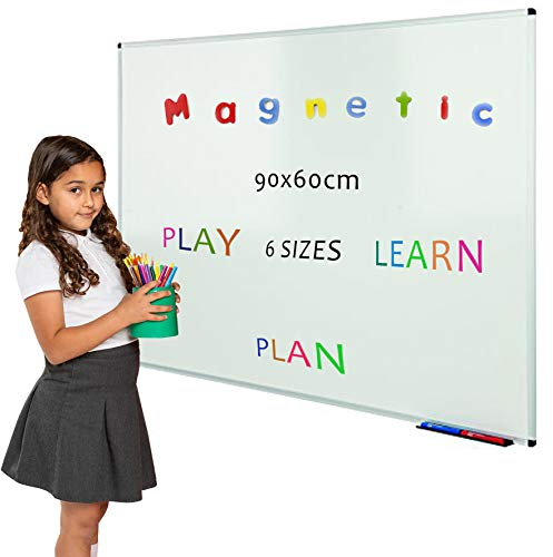 Wonderwall Magnetic Dry Wipe Whiteboard 900 x 600 mm with Aluminium Frame & Ultra Smooth Writing Surface - Great Value for Classroom, Industry, hubs & Healthcare